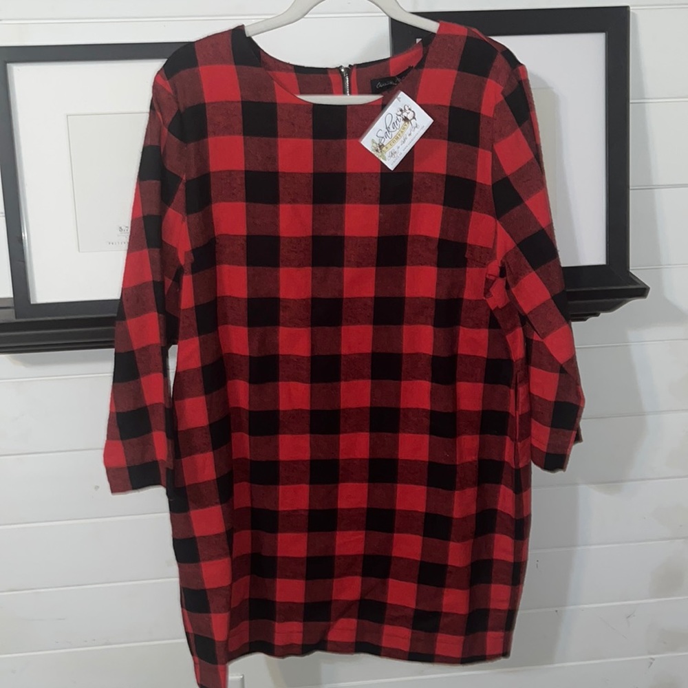 CHARLIE PAIGE ELLA PLAID SHIRT DRESS WITH POCKETS